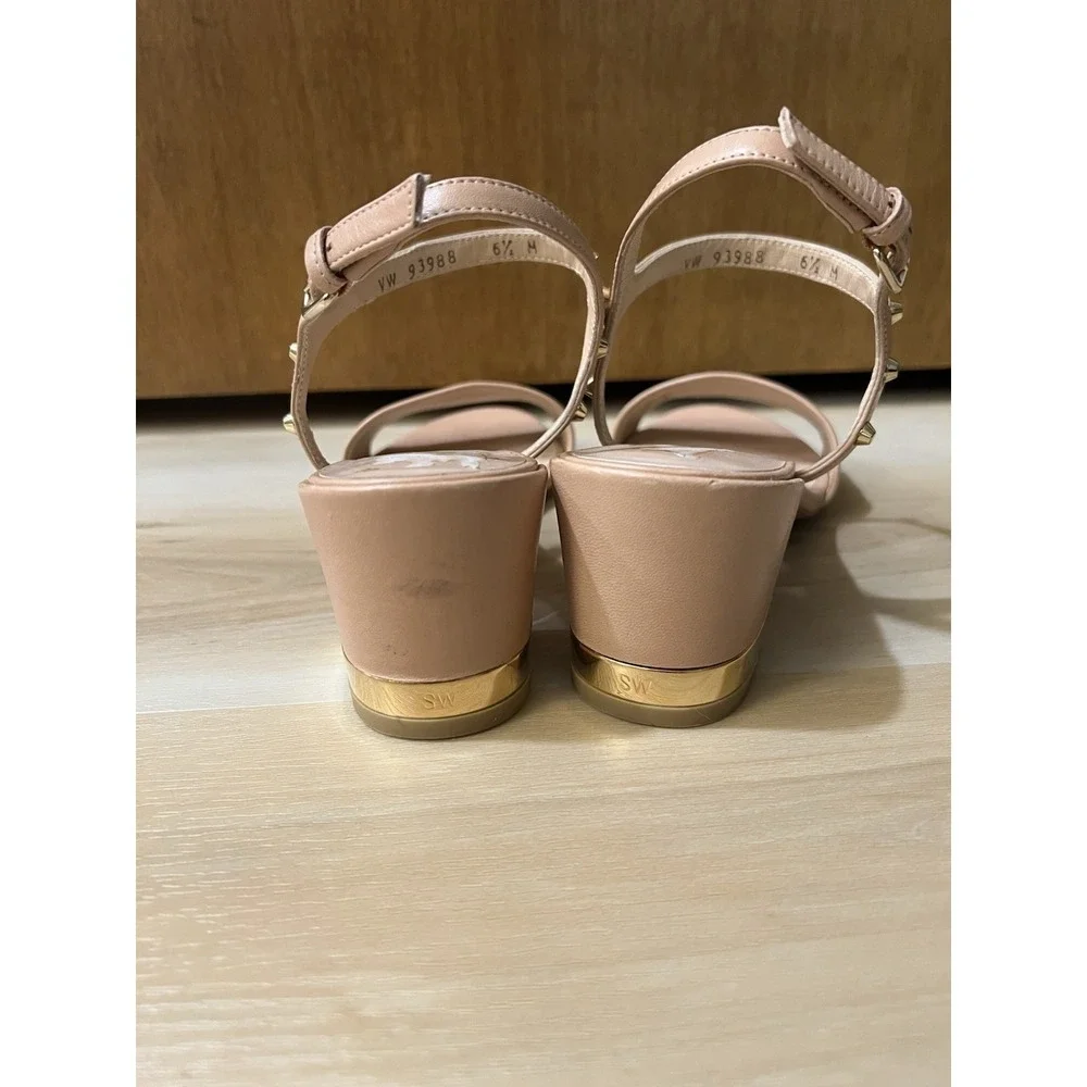 Stuart Weitzman Mygal Studded Italian Nappa‎ Leather Chunky Heeled Nude 6.5